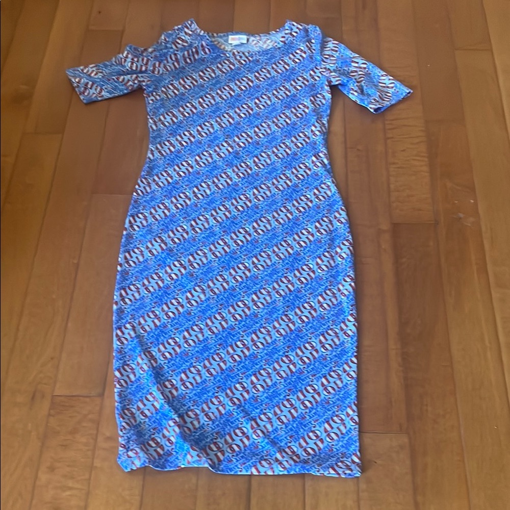 🇺🇸LuLaRoe Blue Bodycon Midi Dress Scoop Neck Short Sleeve